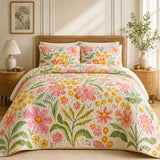 H.PAI Colorful Wildflower Meadow Quilted 3-Piece Bedding Set
