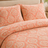 H.PAI Coral Sunburst Pattern Quilted 3-Piece Bedding Set