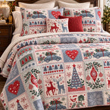 Nordic Christmas Reindeer & Gift Car Quilted 3-Piece Bedding Set