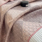 Vintage Pink Patchwork Jacquard Quilted Throw Three‑Layer Gauze Cotton Blanket