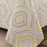 Yellow Grey Geometric Ogee Pattern Quilted 3‑Piece Bedding Set