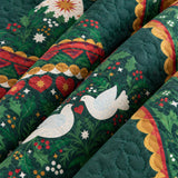 Folk Art Angel Christmas Tree Quilted 3-Piece Bedding Set