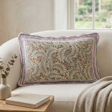 Sage Green Botanical Leaf Scalloped Edge Rectangular Throw Pillow Cover