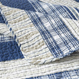 Blue Grey Buffalo Check Patchwork Quilted 3‑Piece Bedding Set