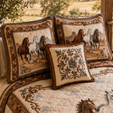 H.PAI Equestrian Horse Patchwork Quilted 3-Piece Bedding Set – Vintage Country Quilted Bedding with Matching Pillow Shams