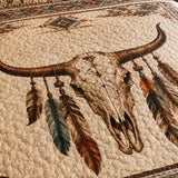 H.PAI Longhorn Skull Western Quilted 3-Piece Bedding Set – Vintage Ranch Style Quilted Bedding with Matching Pillow Shams