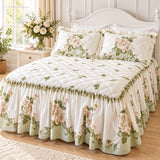 Vintage Blush Floral 100% Cotton Quilted Bed Skirt Set