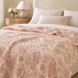 Vintage Pink Peony Floral 100% Cotton Gauze Soft Puff Blanket