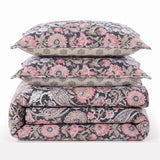 Vintage Charcoal Floral Garden 100% Cotton Quilted 3-Piece Bedding Set