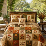 Autumn Botanical Quilted 3-Piece Bedding Set – Luxury Quilted Bedding with Matching Pillow Shams