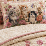 H.PAI Garden Cat Floral Quilted 3-Piece Bedding Set