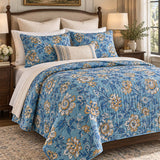 Blue Botanical Floral Quilted 3-Piece Bedding Set