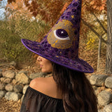 H.PAI Mystic Moon Eye Celestial Gothic Handcrafted Quilted Witch Hat