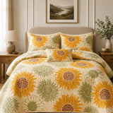 H.PAI Sunflower Meadow Quilted 3-Piece Bedding Set