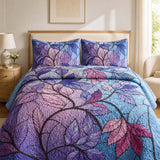 Purple Leaf Botanical Quilted 3-Piece Bedding Set