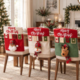 Farmhouse Xmas Dining Chair Back Slipcovers, Santa Snowman Reindeer Chair Decor Covers