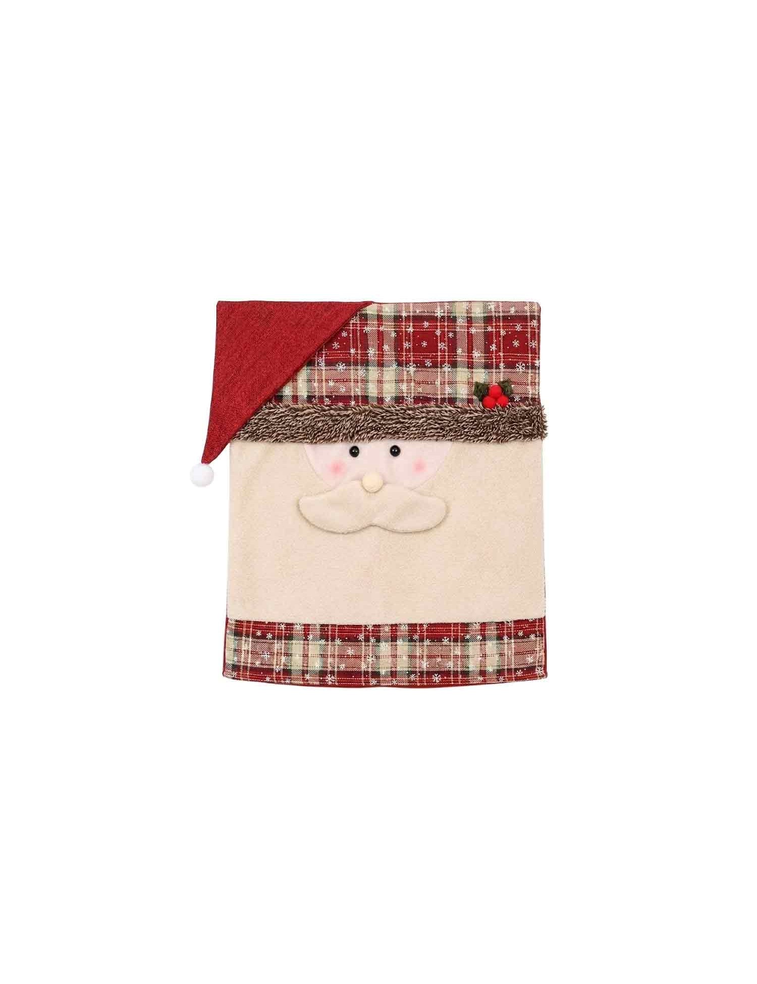 Santa Snowman Christmas Chair Back Protector, Plaid Xmas Dining Chair Slipcover with Santa Hat