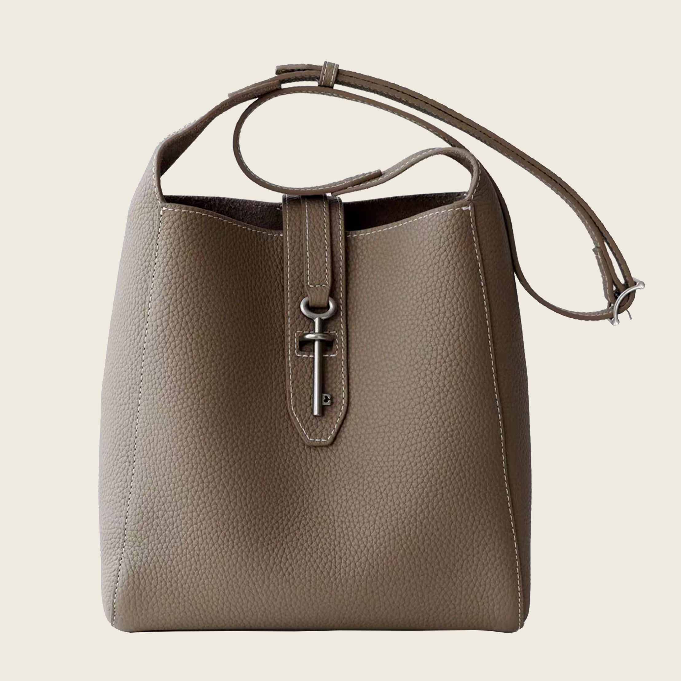Top-grain cowhide bucket crossbody tote bag