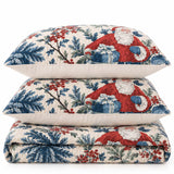 Vintage Blue Santa Christmas Quilted 3-Piece Bedding Set