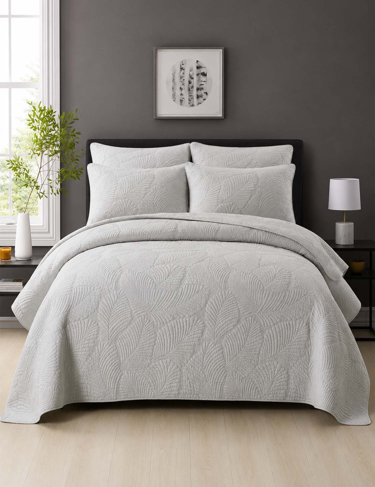 Leaf Texture Quilted 3-Piece Bedding Set