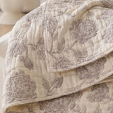 Vintage Grey Peony Floral 100% Cotton Gauze Soft Puff Blanket