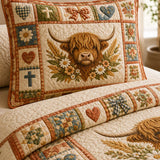 H.PAI Highland Cow Country Patchwork Quilted 3-Piece Bedding Set
