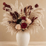 Burgundy Ivory Rose Pampas Preserved Bouquet