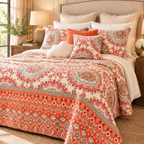 Rust Orange Paisley Medallion Quilted 3-Piece Bedding Set