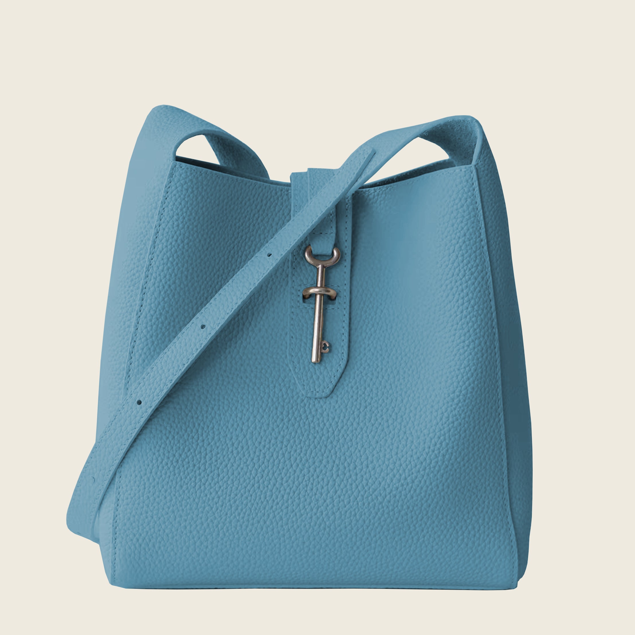 Top-grain cowhide bucket crossbody tote bag