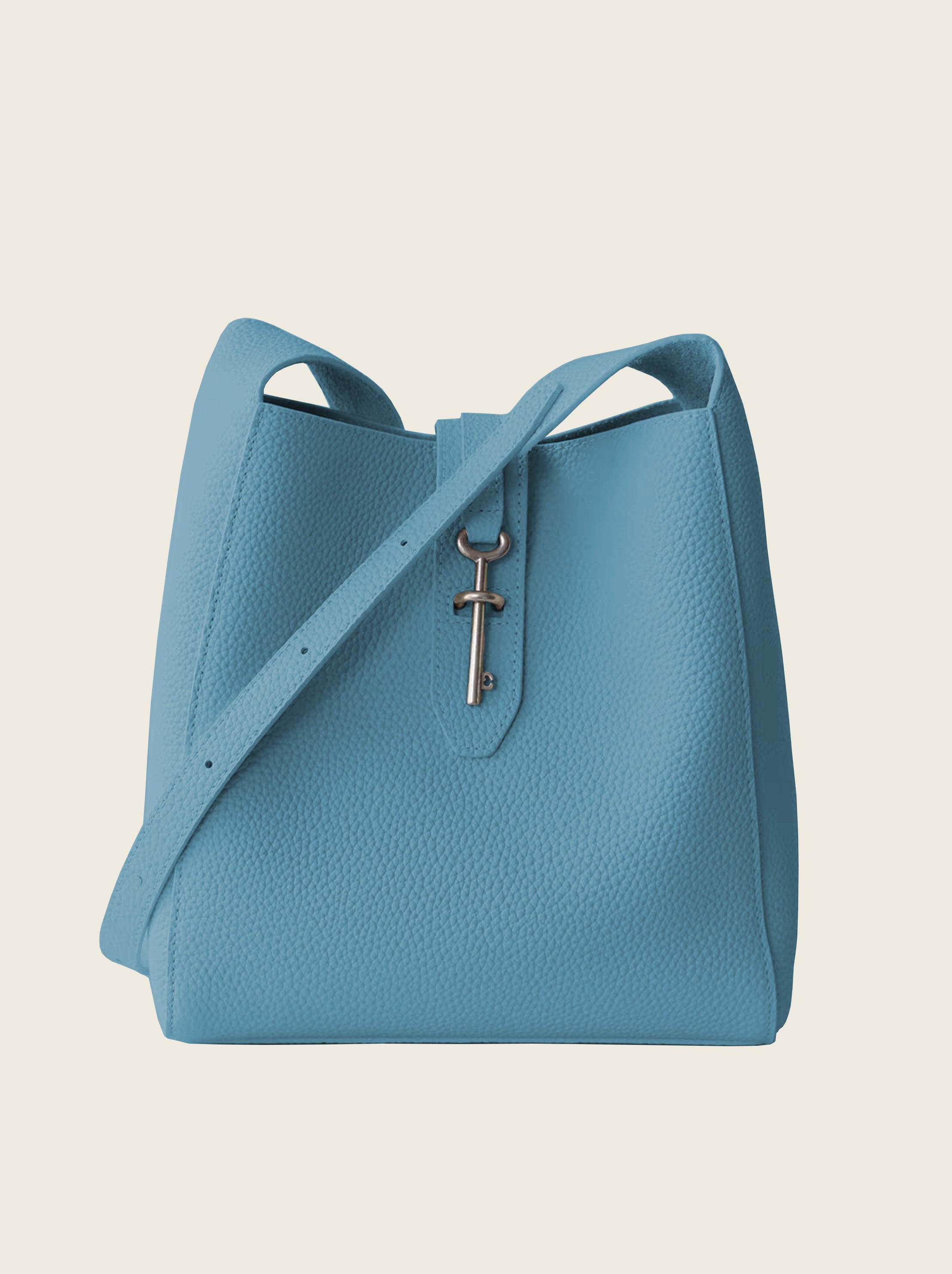 Top-grain cowhide bucket crossbody tote bag