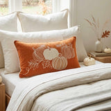 Orange Pumpkin Embroidered Lumbar Pillow Cover