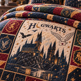Fantasy Castle Heraldic Emblem Owl Star Quilted 3‑Piece Bedding Set