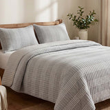 Minimalist Grey Stripe Quilted 3‑Piece Bedding Set