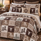 Western Cowboy Southwestern Patchwork Quilted 3-Piece Bedding Set