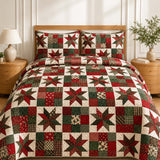 Christmas Star Patchwork Quilted 3-Piece Bedding Set