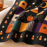 Candy Corn Pumpkin Patchwork Quilted Blanket