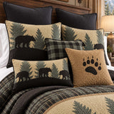 Black Bear Forest Plaid Quilted 3-Piece Bedding Set