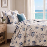Coastal Sea Shell Coral Print Quilted 3‑Piece Bedding Set