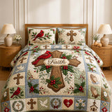 H.PAI Cardinal Cross Faith Quilted 3-Piece Bedding Set