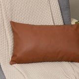Cognac PU Leather Solid Color Pillow Cover
