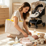 Quilted Floral Diaper Bag Tote with Shoulder Strap - Lightweight Crossbody Storage Bag