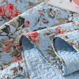 Light Blue Vintage Rose Floral Quilted 3‑Piece Bedding Set