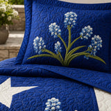 H.PAI Texas Bluebonnet Floral Quilted 3-Piece Bedding Set – Luxury Quilted Bedding with Matching Pillow Shams