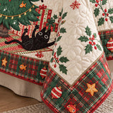 Playful Black Cats Christmas Tree Quilted 3-Piece Bedding Set