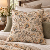 Vintage Botanical Floral Quilted Pillow Cover