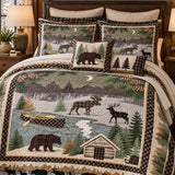 Woodland Bear and Moose Patchwork Quilted 3-Piece Bedding Set