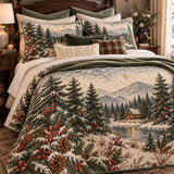 Winter Cottage Pine Forest Quilted 3-Piece Bedding Set