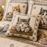 Cat Lovers Cozy Yarn Quilted 3-Piece Bedding Set