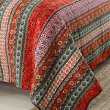 Rust Orange Bohemian Striped Patchwork Quilted 3‑Piece Bedding Set