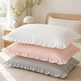 H.PAI Ruffled Chiffon Quilted Pillow Sham Set of 2